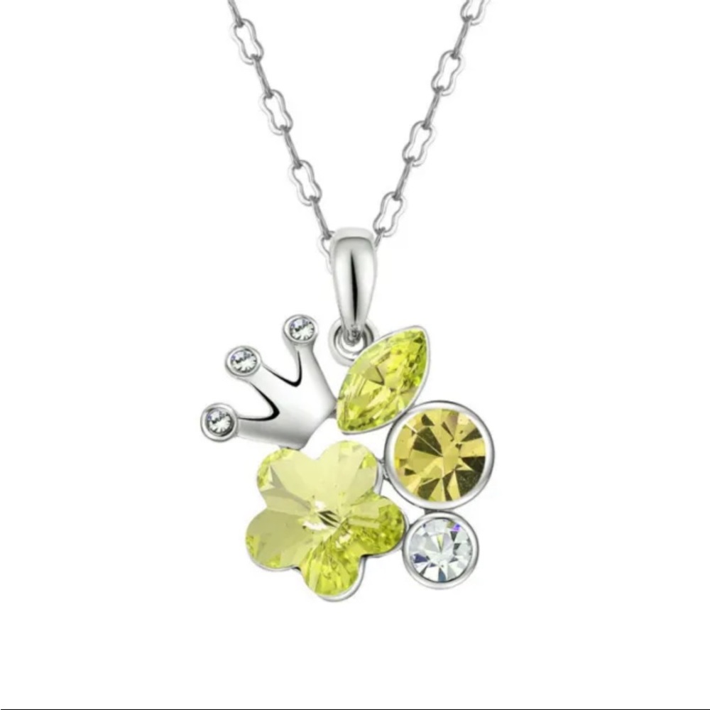 Women's Silver Crown Charm Yellow Crystal Cubic Zirconia Pendant Necklace Gift